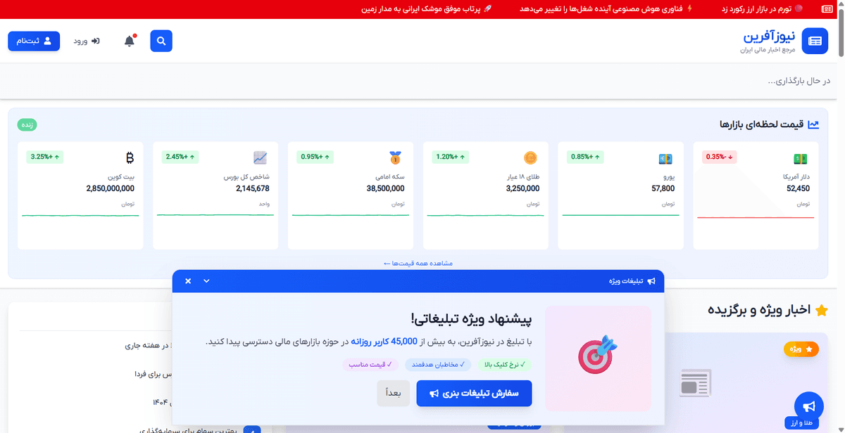 NewsAafarin – هوشمندسازی محتوای مالی